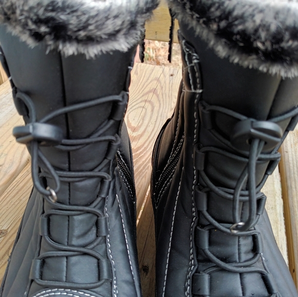 Totes Womens Black Faux Fur Trim Rain Boot Women's Size 11 - Picture 7 of 14
